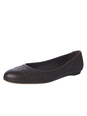 Bottega Veneta Intrecciato Weave Leather Ballet Flats - Black